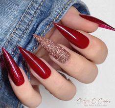 100 Red Nail Ideas For 2024 That Will Make Heads Turn! Hawaiian Nails, Nail Options, Gold Acrylic Nails, Red Christmas Nails, Stiletto Nails Designs, Red Nail Designs