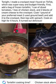 an image of food being cooked in the crock pot and then put in the slow cooker