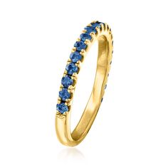 Ross-Simons - .75 ct. t. w. Sapphire Ring in 18kt Gold Over Sterling. Size 9. This ring is the perfect gift for a September birthday - or any birthday! Featuring .75 ct. t. w. sapphire rounds that sparkle in polished 18kt yellow gold over sterling silver. 1/16" wide. Sapphire ring. Sapphire birthstones are the perfect gift for September birthdays. Sapphire Birthstone, September Birthday, Ring Sapphire, Sapphire Ring, Sapphire, Size 7, Sparkle, Yellow Gold, Size 10