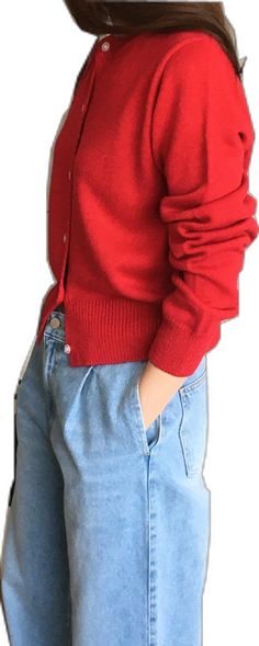 Basic Fall Sweater, Red Crew Neck Classic Cardigan, Classic Red Crew Neck Cardigan, Trendy Solid Color Relaxed Fit Cardigan, Classic Relaxed Fit Crew Neck Cardigan, Classic Crew Neck Cardigan With Relaxed Fit, Classic Solid Color Fall Sweater, Classic Everyday Solid Color Cardigan, Classic Everyday Cardigan