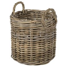 a round wicker basket with handles