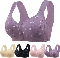 women's sports bras with floral print on the front and side, all in different colors