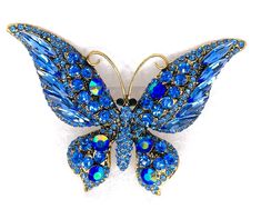 "Unique alloy brooch featuring butterfly shape, enhanced by sparkling crystals, durable and exquisite. This elegant brooch will infuse every look with a burst of springtime, features a dazzling butterfly motif enhanced by an array of blue sparkling crystals.  This brooch measured 3.5\" wide and 2.5\" long." Old Jewelry Crafts, Butterfly Fashion, Butterfly Motif, Beautiful Butterflies Art, Butterfly Brooch, Butterfly Shape, Old Jewelry, Butterfly Art, Everyday Makeup