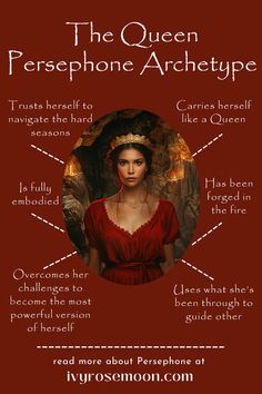 the queen persephone archetye is shown in this graphic above it's description