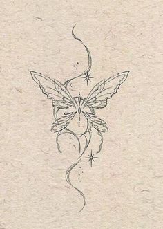 a drawing of a butterfly with stars and swirls on it's back side