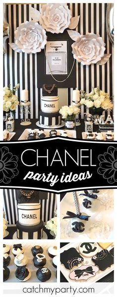 a chanel party with black and white decorations