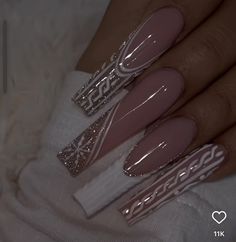 Christmas Nude Nails, Gucci Nails, Finger Art, Long Acrylic Nail Designs, Nails Design With Rhinestones, Purple Nail, Simple Acrylic Nails, Dope Nail Designs, Christmas Nails Acrylic