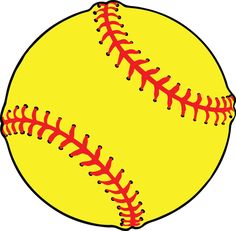 a yellow softball ball with red stitching on it