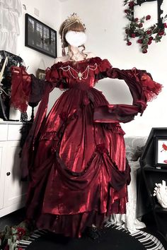 Red Tana Manor Rose Flower Long Sleeves Ruffle Bowknot Elegant Gothic – LolitaInside Red Victorian Dress, Gothic Princess, Elegant Gothic, Wedding Dresses With Flowers, Fairytale Dress, Lovely Things, Lolita Dress, Look Cool, Sweet 16