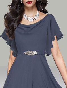 A-Line Wedding Guest Dresses Elegant Dress Cocktail Party Kentucky Derby Tea Length Short Sleeve Cowl Neck Belt / Sash Chiffon with Rhinestone Wedding Guest Dresses Elegant, Elegant Dresses Cocktail, Dress Cocktail Party, Mother Wedding Dress, Evening Dresses Cocktail, Wedding Guest Dresses, Dresses Elegant, Dress Cocktail, Wedding Bridesmaid Dresses