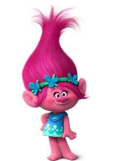 a cartoon character with pink hair and blue dress