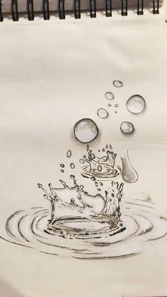 a drawing of a water drop with bubbles coming out of it and on top of the paper