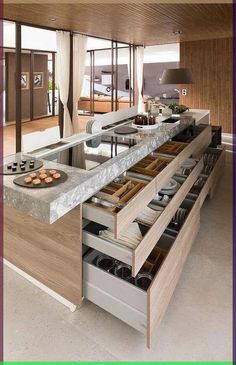 Modern Kitchen Island With Seating, Hiasan Dalaman Dapur, Dapur Moden, Luxury Kitchen Decor, Interior Boho, Budget Interior Design, Kitchen Island Decor