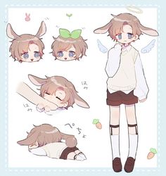 an anime character with different poses and hair