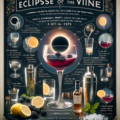 an advertisement for the eclipse of the wine, with different types of glasses and bottles