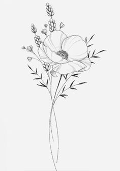 a black and white drawing of some flowers