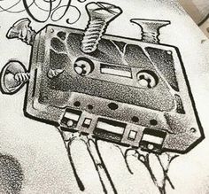 a drawing of an old school cassette tape recorder