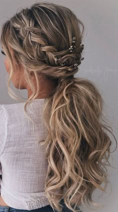 Ponytail braid hairstyle/Source-isabellajanehairmakeup/fabmood.com Long Hair Updo Prom, Prom Hair Up, Prom Hairstyles For Short Hair, Dance Hairstyles, Prom Hairstyles For Long Hair, Long Hair Updo