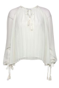 Current Boutique-Rebecca Minkoff - Cream Accordion Pleated Silky Peasant Top Sz M Billowy Pleated Sleeve Blouse For Spring, Billowy Blouse With Pleated Sleeves For Spring, Elegant Summer Peasant Top With Gathered Sleeves, Spring Flowy Blouse With Gathered Sleeves, Elegant Peasant Top For Fall Daywear, Spring Viscose Blouse With Pleated Sleeves, Elegant Peasant Top For Daywear In Fall, Elegant Fall Peasant Top For Daywear, Bohemian Viscose Blouse For Daywear