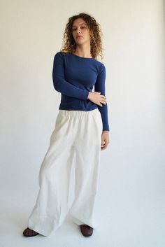 Made with 100% Heavyweight 10oz Linen Knit in Los Angeles Your best friend in pant form. A simple linen wide leg pant with an elasticated waistband and medium rise. Made of our year round heavyweight linen. Can be worn higher on waist or pulled low/rolled based on preference. Model: Louise is 5'8" and wears size Small. Demi is 5'8" and wears size Small Simple Linen, Wall Decor Storage, Velvet Scarf, Bandana Hairstyles, Wide Leg Linen Pants, Cozy Gift, Wide Cuff, Wide Leg Pant, Linen Trousers