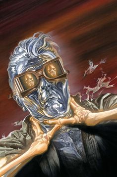 the cover to astro city 34, featuring an image of a man with glasses on his face