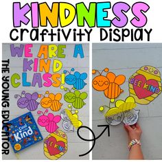 the kindness craftivity display is shown with handmade paper cutouts and scissors to make it