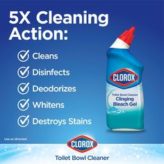 a bottle of clorox toilet bowl cleaner with instructions on how to use it