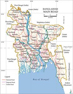 map of bangladesh showing major roads