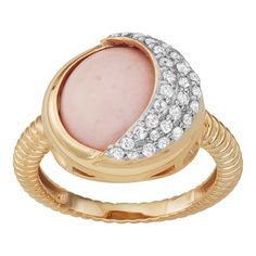 You're sure to love the unique charm of this pink opal and white topaz ring. You're sure to love the unique charm of this pink opal and white topaz ring. Metal: sterling silver Plating: 14k gold, rhodium Width: 2.20 mm Finish: polishedSTONE DETAILS Stone type: pink opal, white topaz Total weight: 6 1/2 ct. Center stone size: 12 mm x 12 mm Shape: round cabochon Setting: bezel Gemstones may have been treated to enhance their appearance. Special care may be required. Please visit our Gemstone Treat Elegant Pink Opal Ring, Elegant Pink Opal Ring Jewelry, Elegant Pink Opal Moonstone Ring, Opal White, Pink Opal, Topaz Ring, Unique Charms, White Topaz, Rings Statement