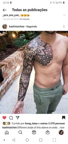 a man with a tattoo on his arm and chest