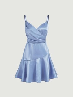 Light Blue Dress Short, Periwinkle Dress, Short Satin Dress, Elegant Dresses Short, Satin Cami Dress, Baby Blue Dresses, Blue Dress Short, Blue Silk Dress, Marine Uniform