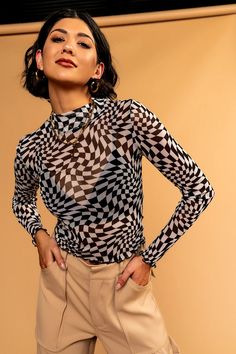 Me Me Me Cropped Mesh Top in Checkerboard – Dressed in Lala Cropped Mesh Top, Satin Playsuit, Dressed In Lala, Me Me Me, Blazer Set, Flannel Jacket, Sweater Collection, Me Me