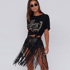 Fringe Skirt Outfit, Fringe Leather Skirt, Midi Rock Outfit, Haute Couture Style, Festival Mode