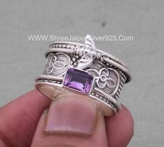 Spinning Ring, Spinning Rings, Worry Ring, Silver Spinner Rings, Amethyst Gem, Purple Band, February Birthstone, Spinner Rings, Women Ring