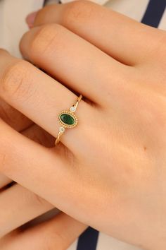 14K Solıd Gold Green Stone Ring-Oval Cut-Between Two Zircon Stones- Twist Band Ring - Twist Ring - Anniversary Gift This solid gold dainty ring is made entirely from 14k solid gold. * Jewelry is packaged and shipped in a delicate jewelry gift box. * If you are purchasing it as a gift, please feel free to add a personal note. Anniversary, Gift For Wife, Christmas Gift Gold Kt: 14K solid gold * Available Gold Color:  * Guaranteed Authentic 14k Gold, Not Plated Or Filled * Stamp: 14K Oval Cabochon Rings For May Birthstone, Gold Ring Indian, Simple Necklace Designs, Green Stone Ring, Indian Rings, Twisted Band Ring, Ruby Earrings Studs, Wife Christmas, Green Stone Rings