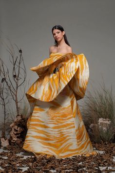 Ruffled bodice belted ball gown - HerTrove Yellow Ballgown, Isabel Sanchis, Haute Couture Gowns, Dress Name, Printed Gowns, Strapless Gown, Couture Gowns, African Attire, Couture Collection