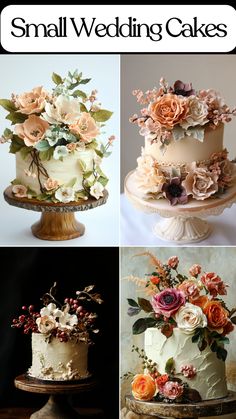 Elegant small wedding cake with floral and rustic decor, ideal for intimate weddings. Cakes With Gold Accents, Small Simple Wedding Cake