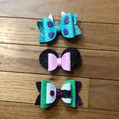 Never Worn. All Three Clips. Minnie Ears, Monsters Inc, Buzz. Small Shop, Not Official Disney. Monsters Inc Ears, Disney Hair Clips, Disney Claw Clips, Disney Ribbon Bows, Disney Hair Bows, Disney Hair, Disney Bows, Kids Hair Accessories, Disney Accessories