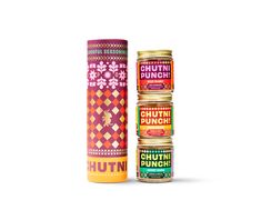 three cans of chutnuts are stacked on top of each other in front of a white background