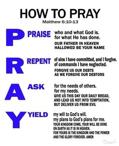 a poster with the words how to pray written in blue on it and an image of a