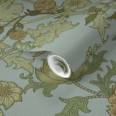 an image of a wallpaper with flowers and leaves on the background in shades of blue