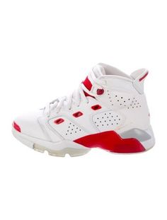 Boys' white and red leather Jordans sneakers with rubber soles, laser cut accents and lace up closure. Designer size 3.5. Unfortunately, due to restrictions, this item may not be eligible for shipping in all areas. Jordan Boys, Red Sneakers, Red Fire, White And Red, Jordans Sneakers, Kids Boys, Red Leather, Laser Cut, Jordan