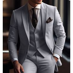 Category:Suits; Embellishment:Pocket; Season:Spring, Fall, Winter, Summer; Fabric:TR; Includes:Vest,Pants,Jacket; Occasion:Wedding; Fit Type:Slim Fit; Jacket Buttons:Single Breasted Two-buttons; Jacket Pockets:Straight Flapped; Vest Buttons:3; Pattern:Solid Colored; Neckline:Peak; Listing Date:10/13/2023; Production mode:External procurement; Pant Length:; Pants Waist:; Shoulder Width:; Sleeve Length:; Bust:; Hips:null; Clothing Length:; Number of Pieces:3 Piece; Design:Classic; Clothing Waist:n White Wedding Suits For Men, White Wedding Suit, Prom For Guys, Prom Suits For Men, Cheap Suits, Tuxedo Shirt Men, Womens Basic Tops, Suits Wedding, Mens Outdoor Jackets