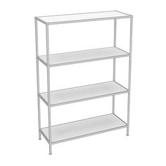 a three tiered shelf with white shelves on each side and one shelf in the middle