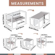 the measurements for a microwave oven with its door open and two shelves on each side