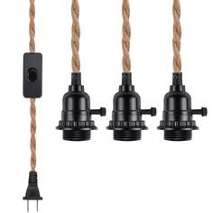 Jute Rope Triple Socket Black Pendant Light Lamp Cord for Lanterns, Switch, 19 FT - Luna Bazaar | Boho & Vintage Style Decor Pendant Light Cord, Mercury Glass Votives, Glass Votives, Star Lanterns, Mercury Glass Ornaments, Multi Pendant, Lamp Cord, Rope Lights, Jute Rope