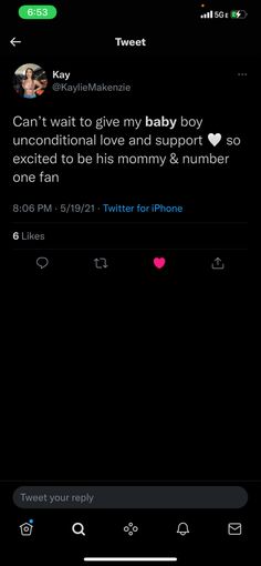 the tweet for baby boy is being displayed on an iphone screen, and it appears