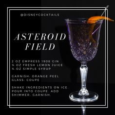 an advertisement for a drink called asteroid field, with information about the recipe