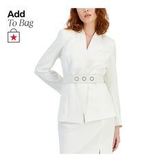 in stock Tailored Shawl Collar Blazer For Semi-formal Occasions, Elegant Single-breasted Outerwear With Shawl Collar, Evening Single-breasted Blazer With Shawl Collar, Classic Long-sleeved Blazer With Welt Pockets, Collarless Blazer, White Structured Single-button Blazer, Belted Blazer, Jet Setter, Luxe Gifts