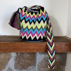 Authentic 100% Wayuu Mochila Colombian Bag Medium Size Crossbody Bright Chevron | eBay Handmade Multicolor Casual Backpack, Casual Handmade Multicolor Backpack, Casual Multicolor Handmade Backpack, Boho Style Bag, Wayuu Bag, Look Beautiful, Medium Bags, Boho Style, Medium Size